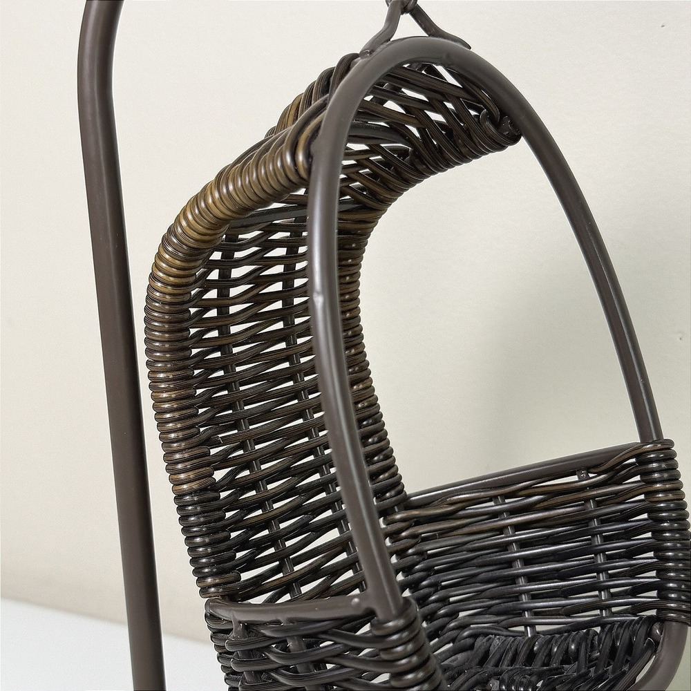 Mini Hanging Chair Metal Wicker Style Boho Decor Doll Display Plant Holder Brown - Picture 4 of 7